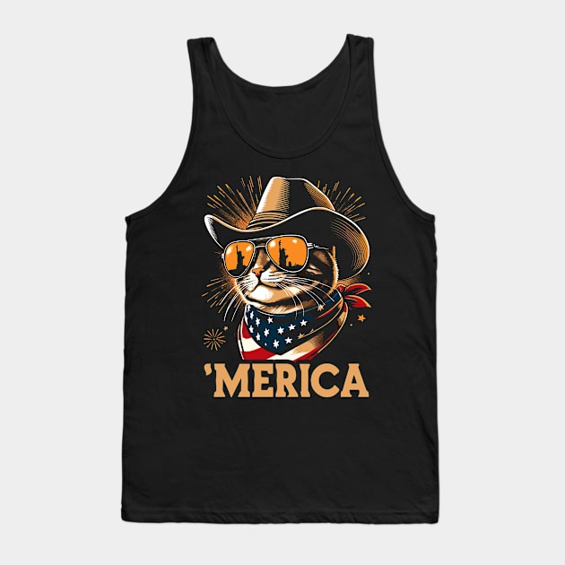 USA Flag Cat 4th of July Funny Patriotic Tank Top by KsuAnn